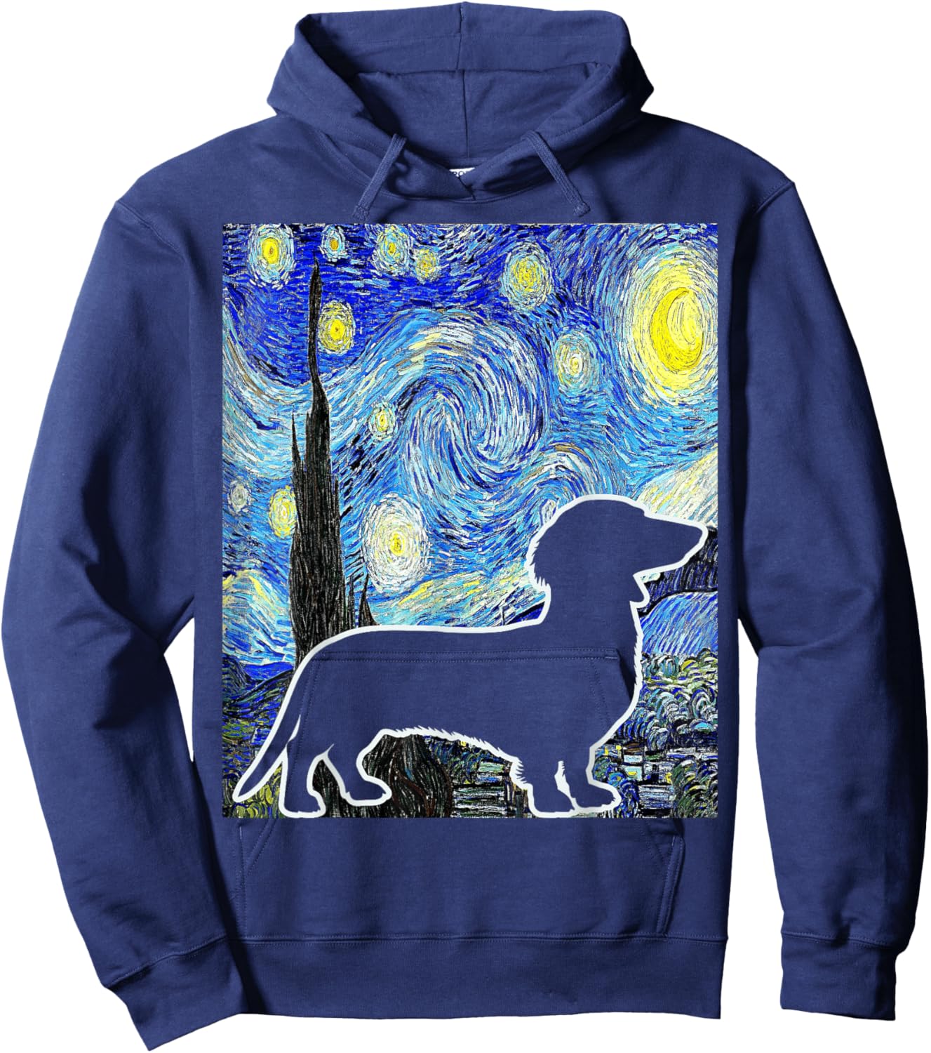 Dachshund Starry Night Dachshund Lover Van Gogh Painting Hoodie - Hoodie | Navy