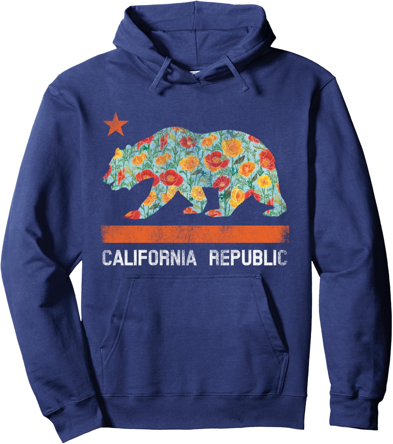 California Republic State Bear Star Poppy Flower LA Cali Hoodie - Hoodie | Navy