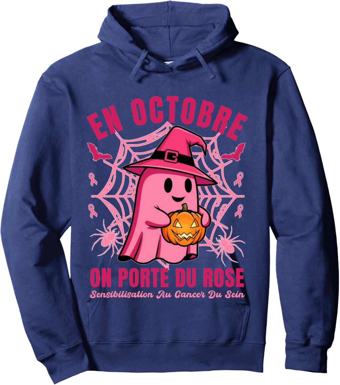 in October on Wearing Pink Ghost Gift Halloween Hoodie - Hoodie | Navy