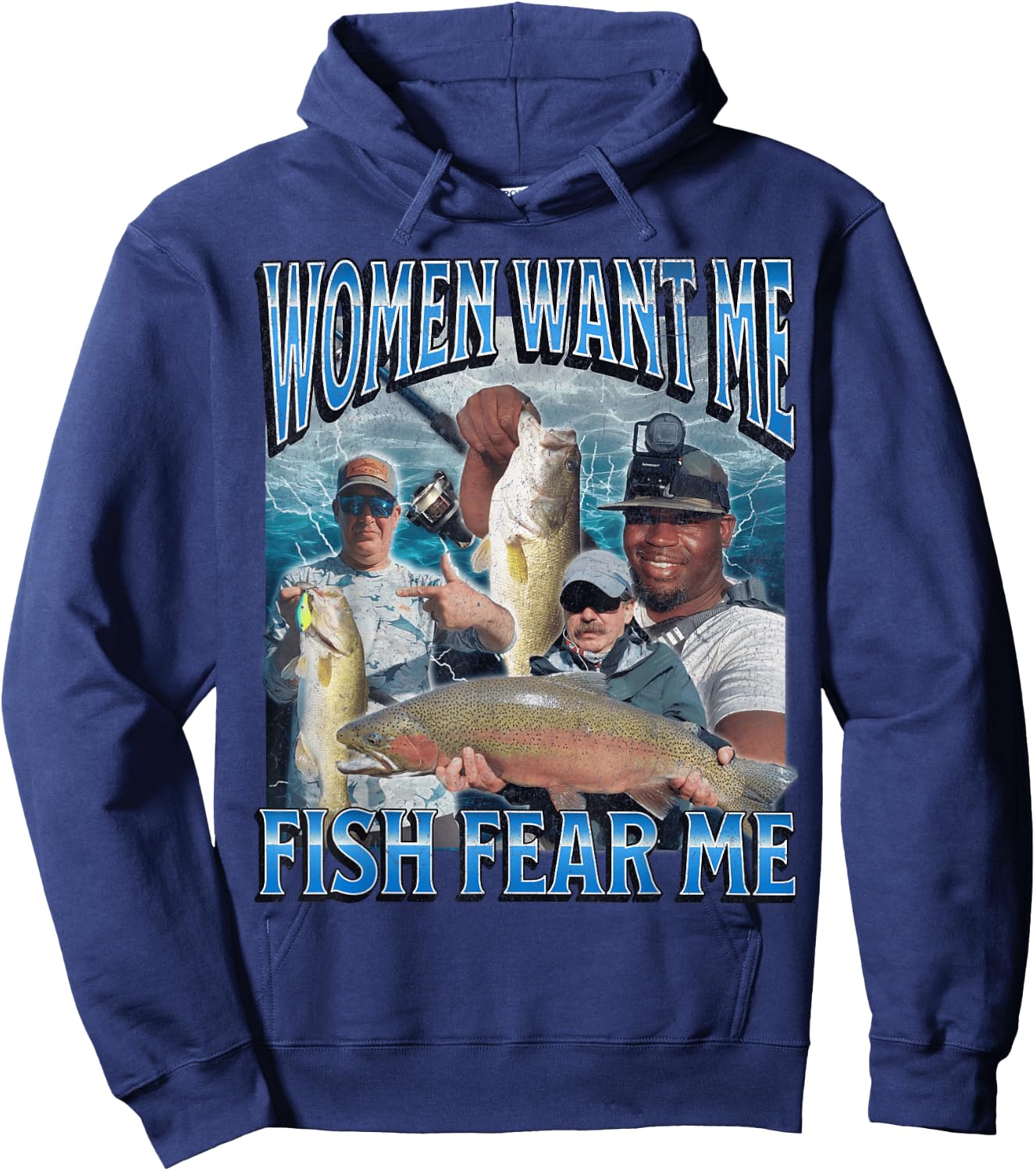 Women Want Me Fish Fear Me Funny Fishing Bootleg Graphic Hoodie - Hoodie | Navy
