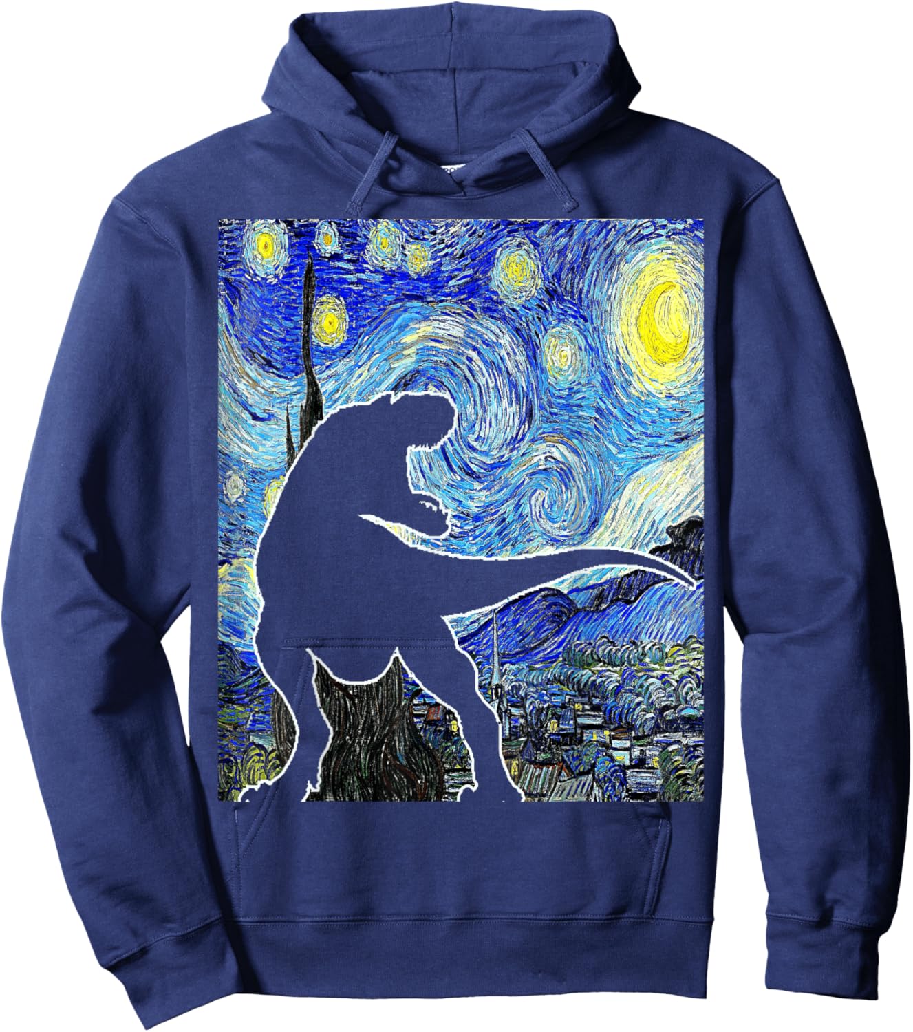 Dinosaur Starry Night T Rex Van Gogh Funny Paleontologist Hoodie - Hoodie | Navy