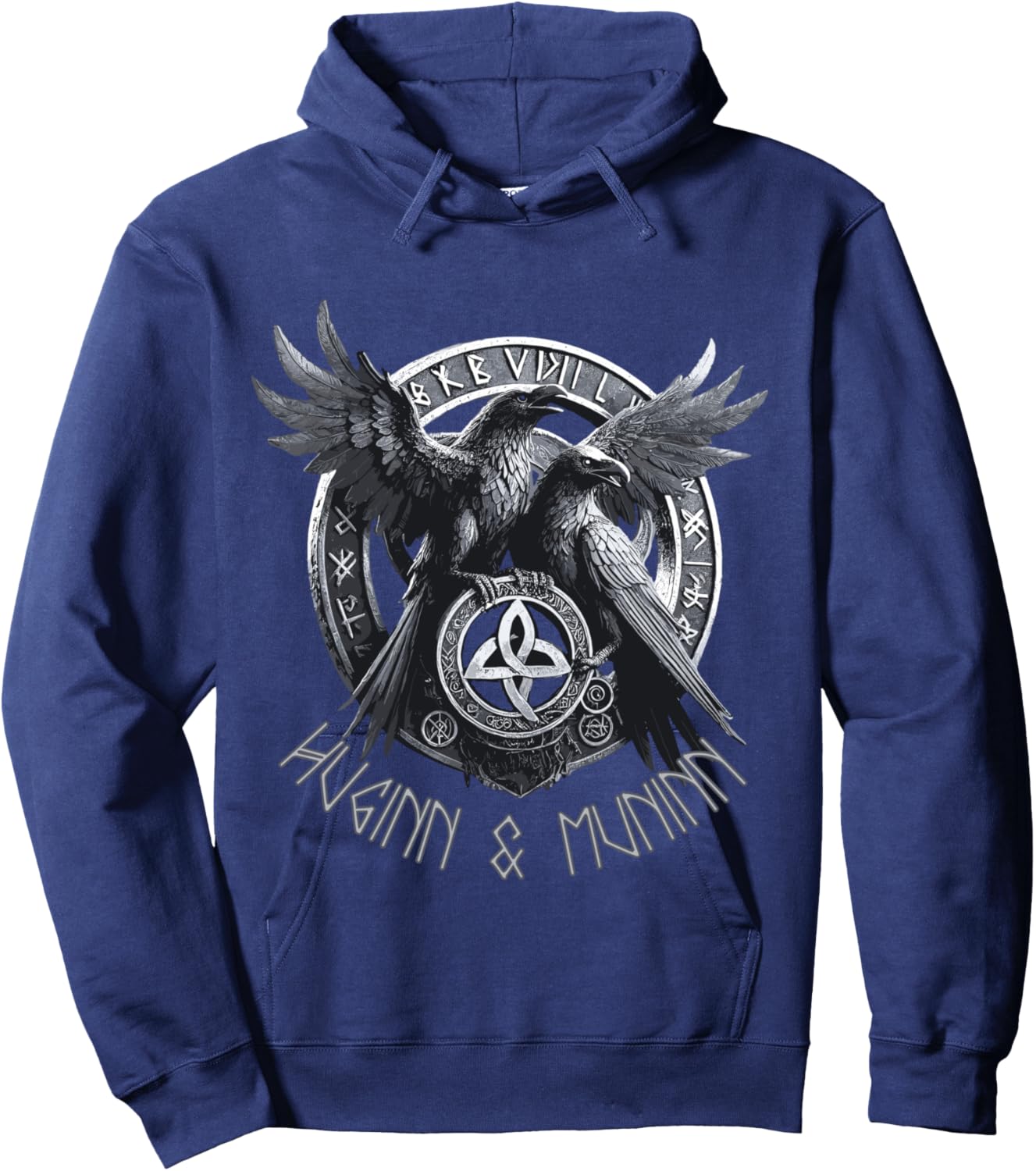 Odin Ravens Huginn & Muninn Vegvisir Vikings Myth , Black, S Hoodie - Hoodie | Navy