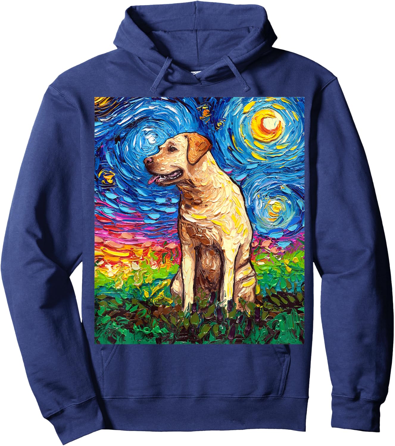 Yellow Labrador Profile Starry Night Blonde Lab Dog Artwork Hoodie - Hoodie | Navy