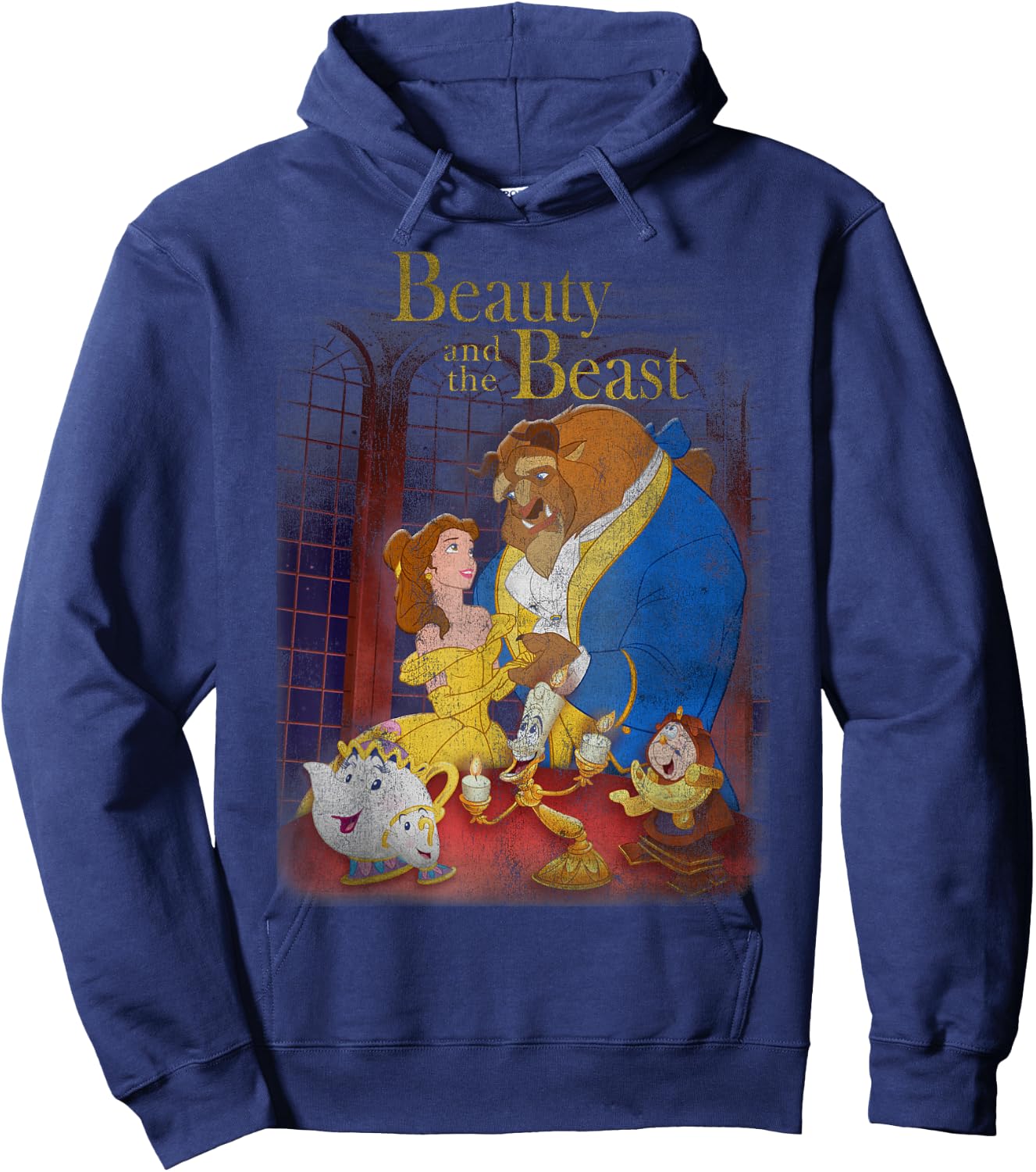 Disney Beauty and The Beast Distressed Vintage Group Shot Hoodie - Hoodie | Navy