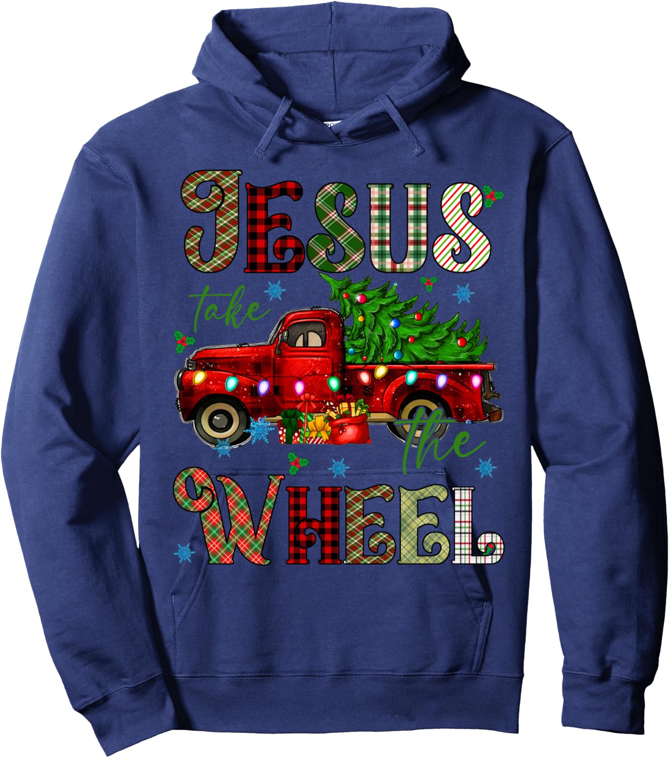 Jesus Take The Wheel Red Truck Christmas Tree Christian Hoodie - Hoodie | Navy