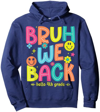 Bruh We Back To School 4th Grade Teacher Retro Groovy Women Kids Hoodie - Hoodie | Navy