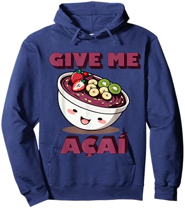 "Give Me AÇAÍ" Cute Brazilian Cartoon Acai Bowl Design Hoodie - Hoodie | Navy