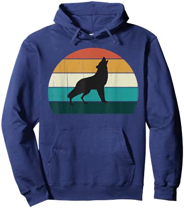 Cool Sunset Grey Wolf Howl - Retro / Vintage Wild Wolves Hoodie - Hoodie | Navy