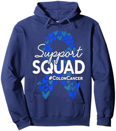 Colon Cancer Awareness Support Squad Blue Hearts Ribbon Hoodie - Hoodie | Navy