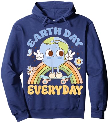 Cute Kawaii Earth Day Everyday Skateboard Rainbow Hoodie - Hoodie | Navy