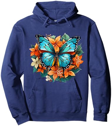 Colorful Butterfly I Flower Butterfly Hoodie - Hoodie | Navy