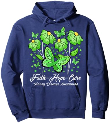 Faith Hope Cure Flower Butterfly Kidney Disease Awareness Hoodie - Hoodie | Navy