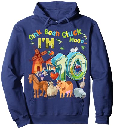 Barnyard 10th Birthday Farm Animals 10 Years Old Farming Hoodie - Hoodie | Navy