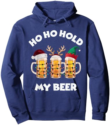 Christmas Ho Ho Hold my Beer Santa, Elf, and Reindeer Mugs Hoodie - Hoodie | Navy