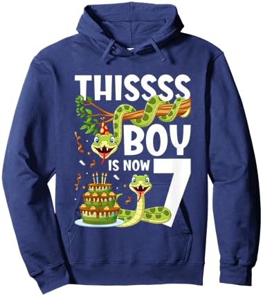 Kids 7th Reptile Birthday 7 Year Old Boy Snake Birthday Party Hoodie - Hoodie | Navy