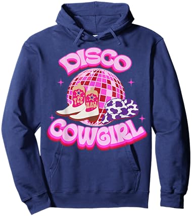 Western Cowgirl Yeehaw Pink Disco Ball Cowboy Boots & Hat Hoodie - Hoodie | Navy