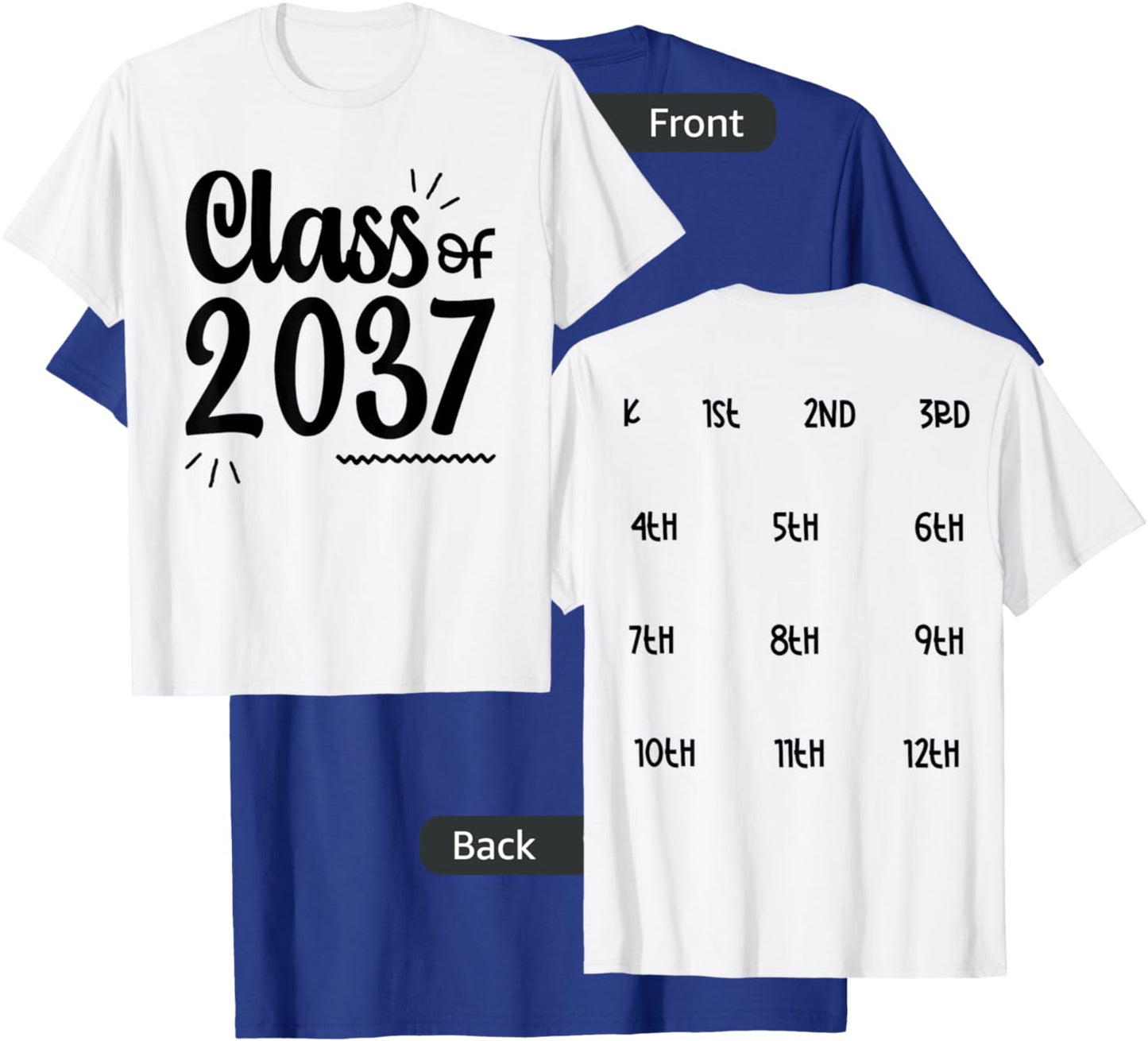 Class of 2037 Grow with Me Handprints On Back K to 12 Grade T-Shirt - T-Shirt | Royal
