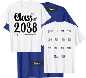 Class of 2038 Grow with Me Handprints On Back Pre-K to 12 T-Shirt - T-Shirt | Royal