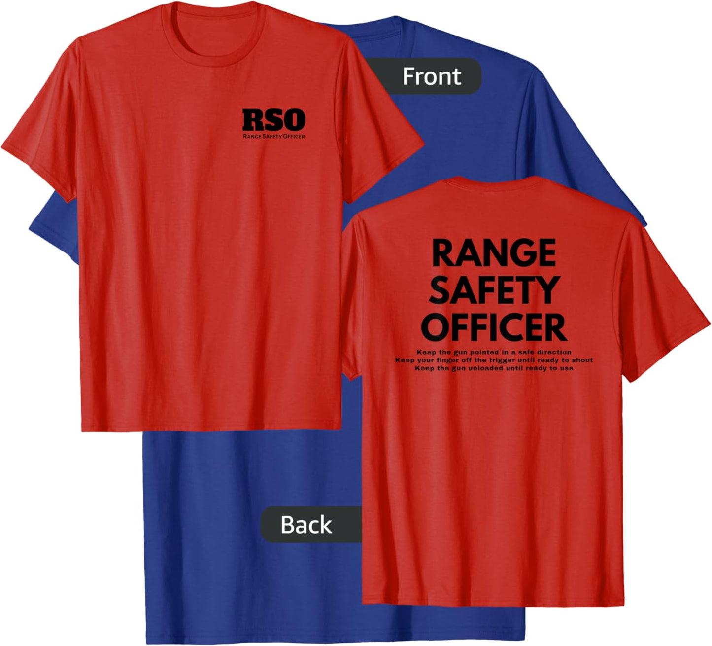 Camp Eagle Rock Range Safety Officer - Red, X-Small, Classic Fit, Double Sided Gun Safety Rules T-Shirt - T-Shirt | Royal