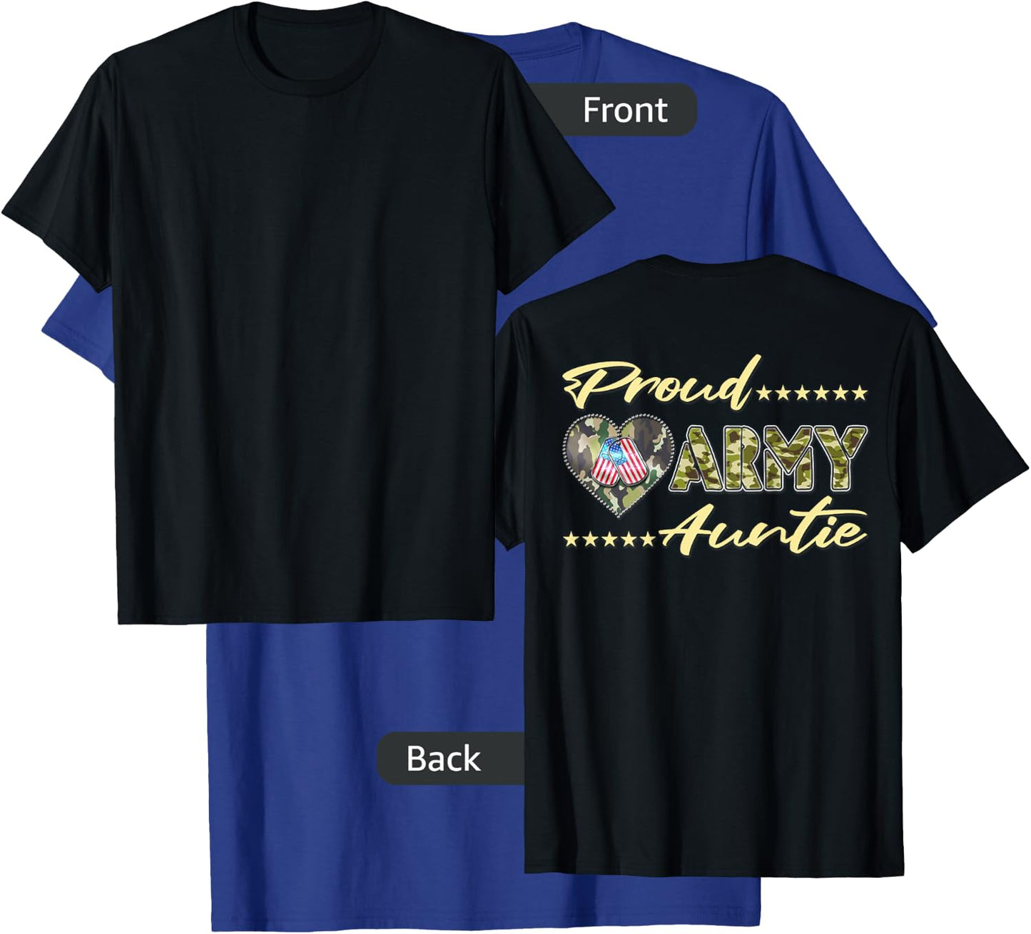 Proud Army Auntie US Flag Dog Tags Heart Military Aunt Gifts T-Shirt - T-Shirt | Royal