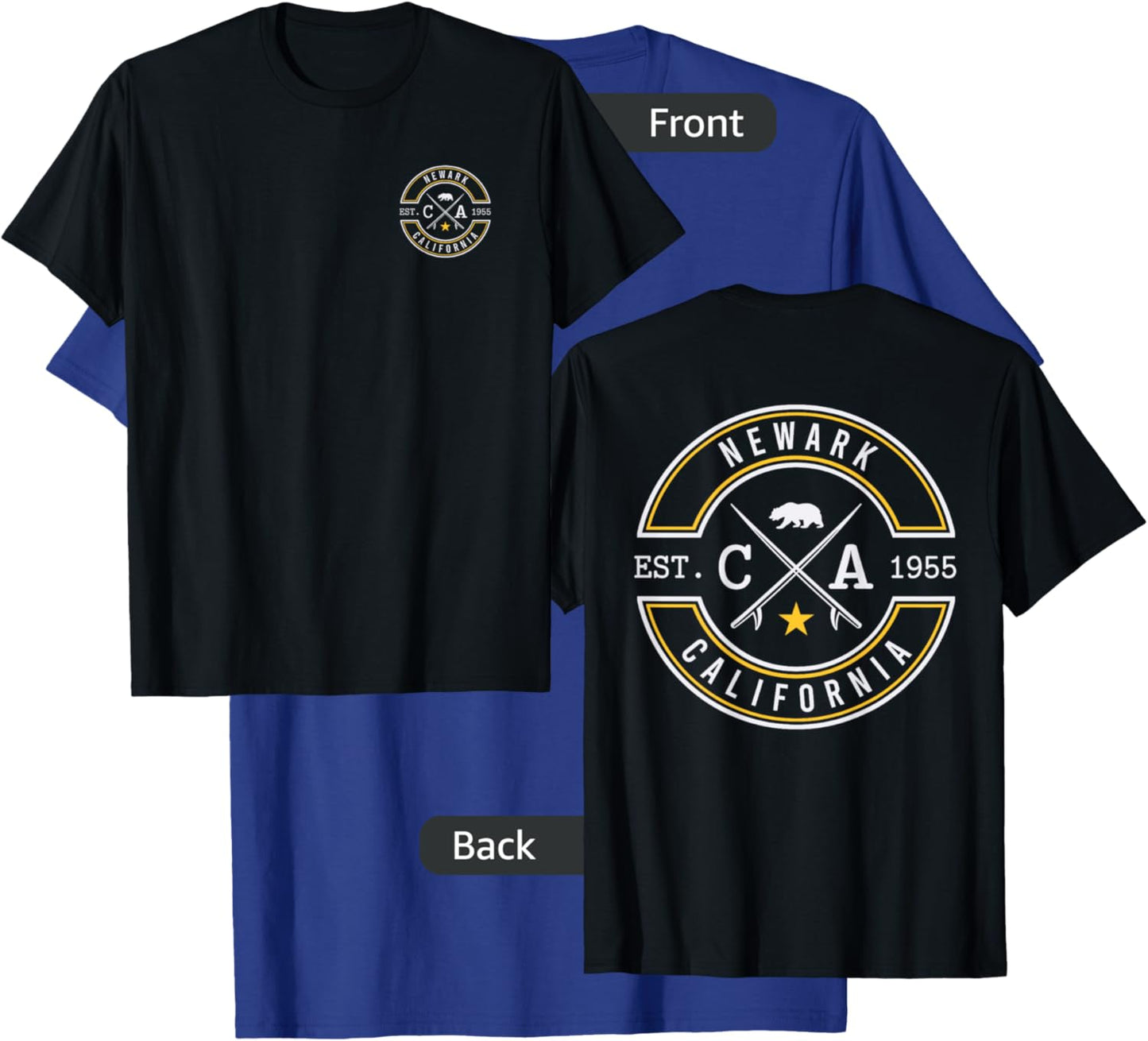 Newark California CA Retro Surfer Beach Front & Back T-Shirt - T-Shirt | Royal