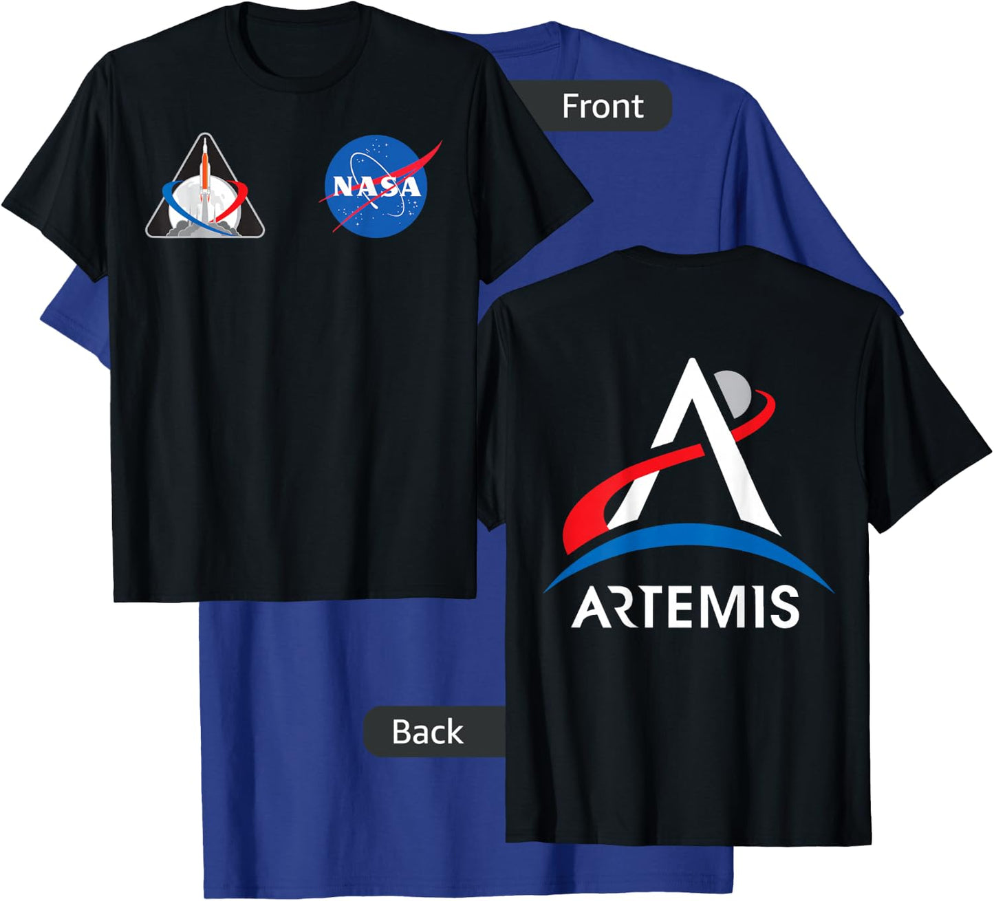 Artemis Mission 1 One Badge NASA Logo Front and Back Design T-Shirt - T-Shirt | Royal