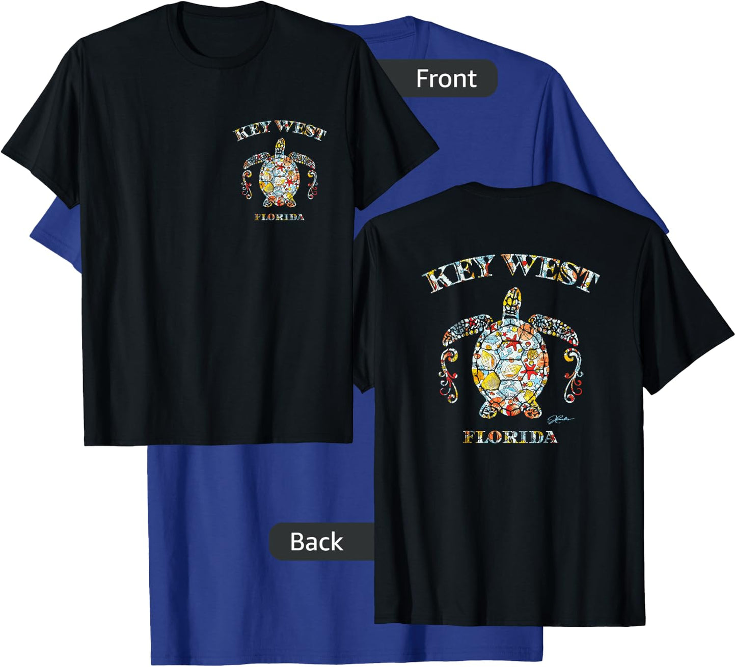 JCombs: Key West, FL, Sea Turtle w/ Seashells (Two-Sided) T-Shirt - T-Shirt | Royal