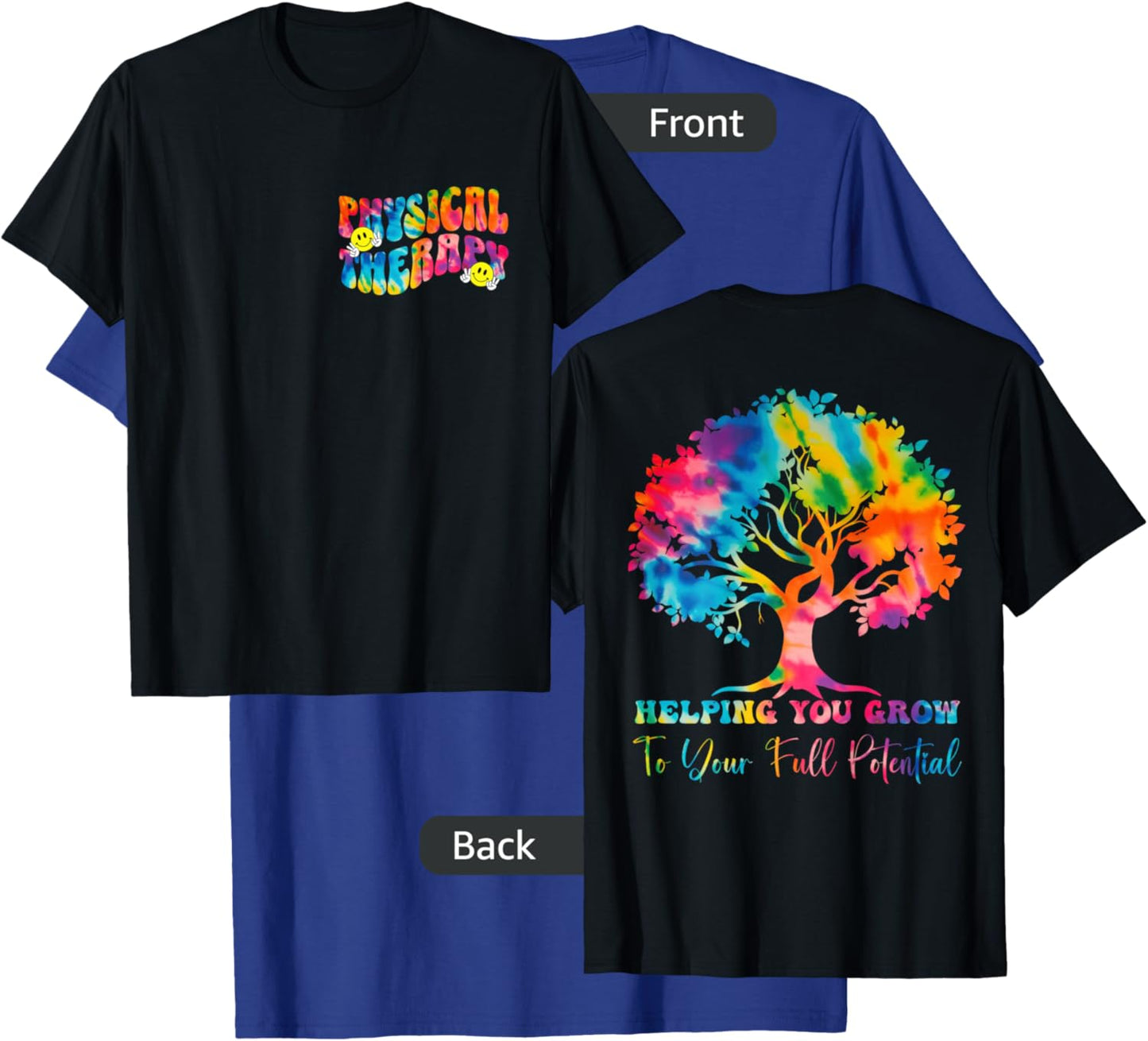 (2 SIDED) Physical Therapy Month Tie Dye Groovy PT Month 70s T-Shirt - T-Shirt | Royal