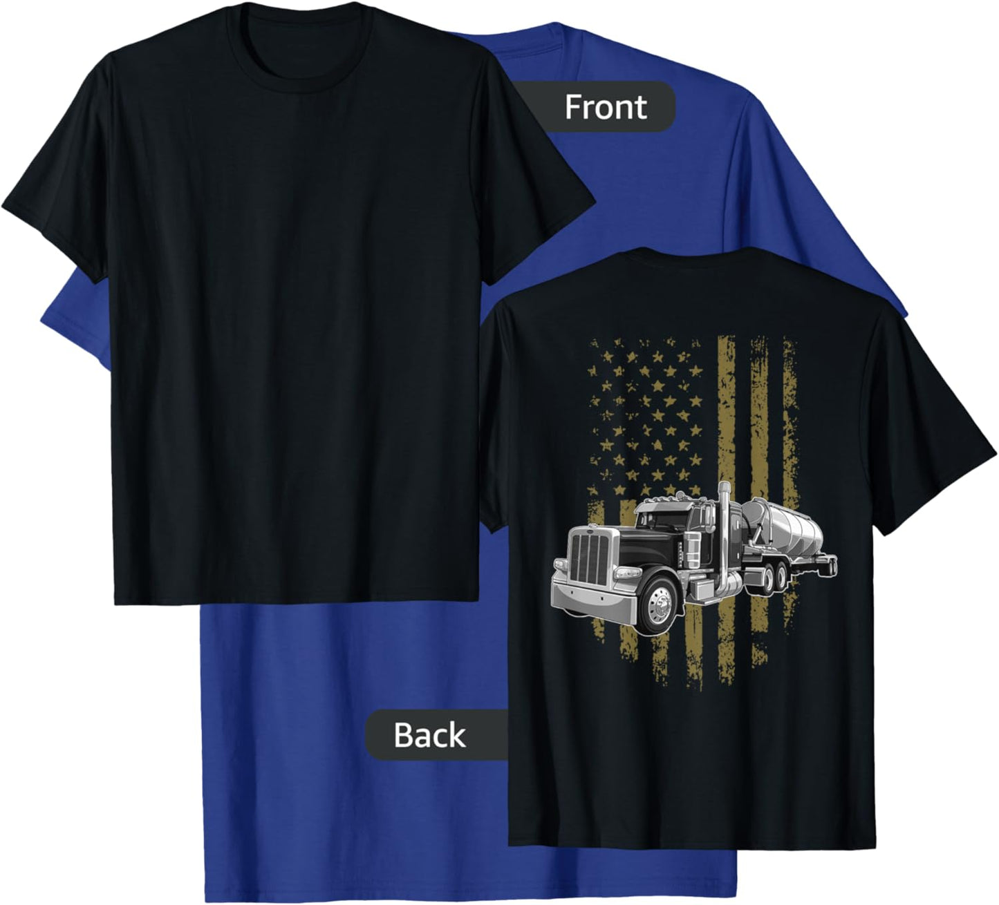 On Back- Big Rig Semi Trailer Truck Driver USA American Flag T-Shirt - T-Shirt | Royal
