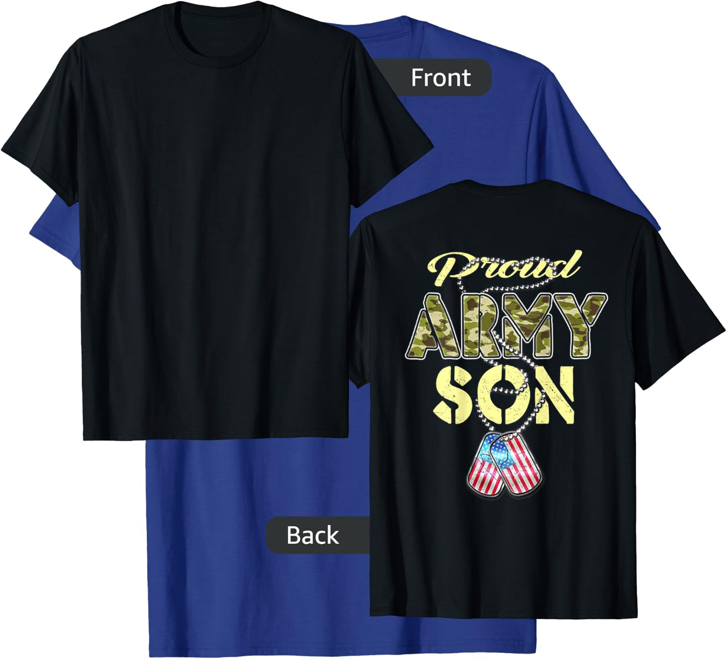Proud Army Son US Flag Camo Dog Tags Pride Military Child T-Shirt - T-Shirt | Royal