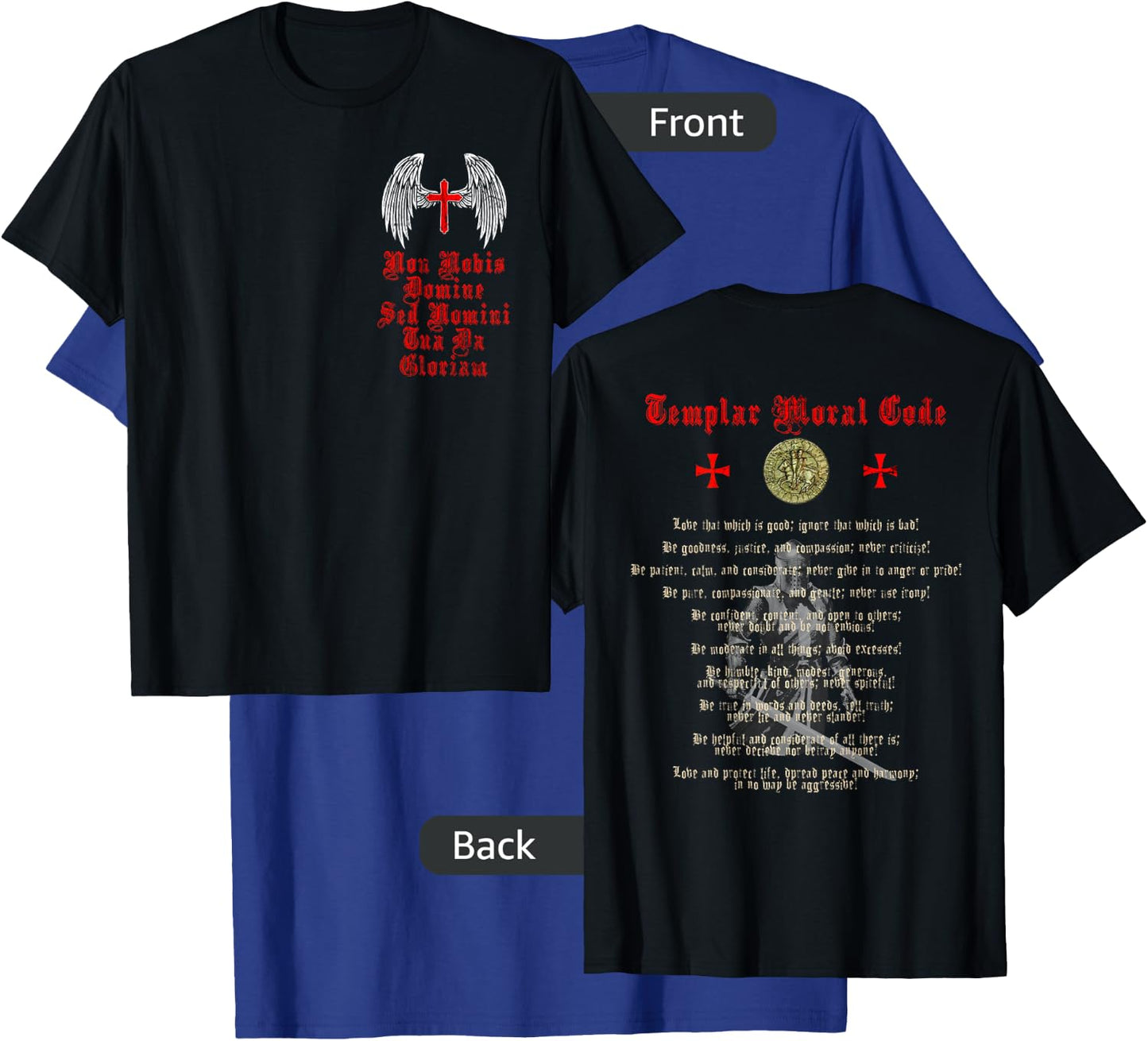 Knights Templar Moral Code Holy Cross Wings Red Crusader T-Shirt - T-Shirt | Royal