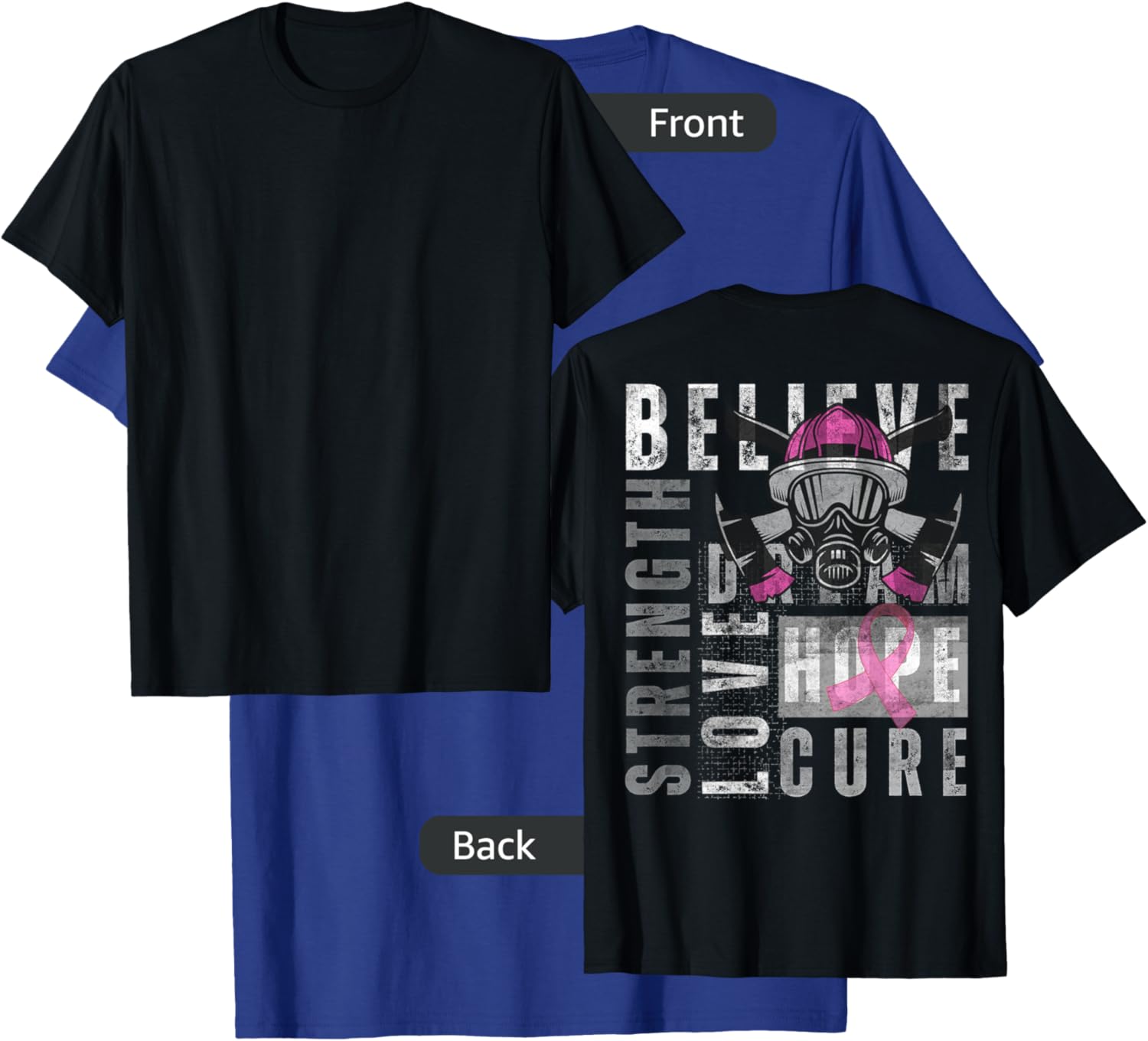 Tackle Breast Cancer Pink Ribbon firefighter Side back Retro T-Shirt - T-Shirt | Royal
