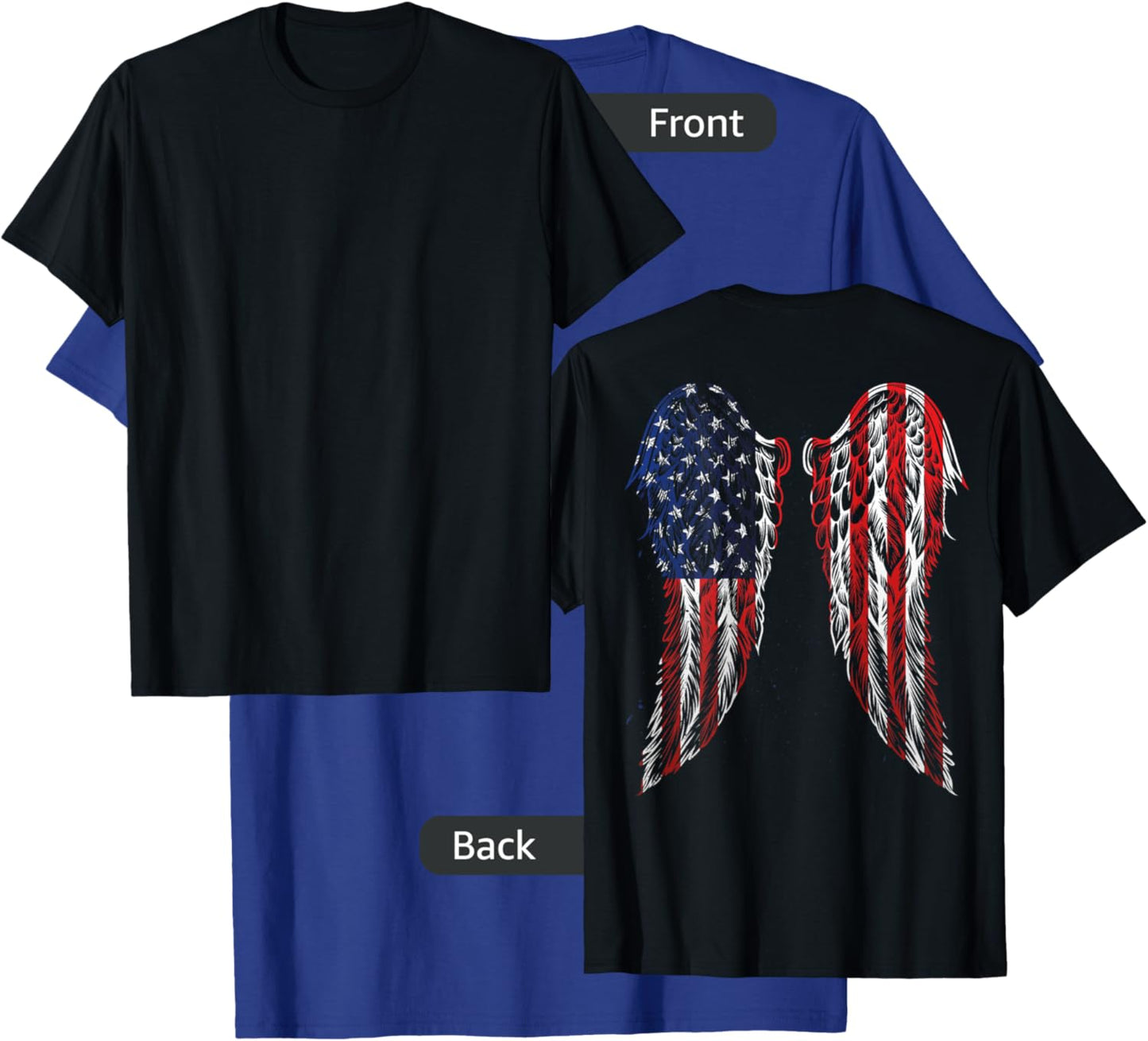 Angel Wings American Flag Patriotic USA on The Back T-Shirt - T-Shirt | Royal