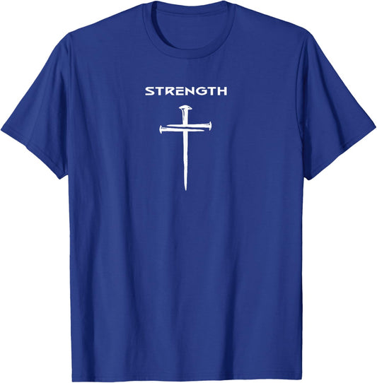 Strength Christian Minimalist Religious Three Nails Cross T-Shirt - T-Shirt | Royal