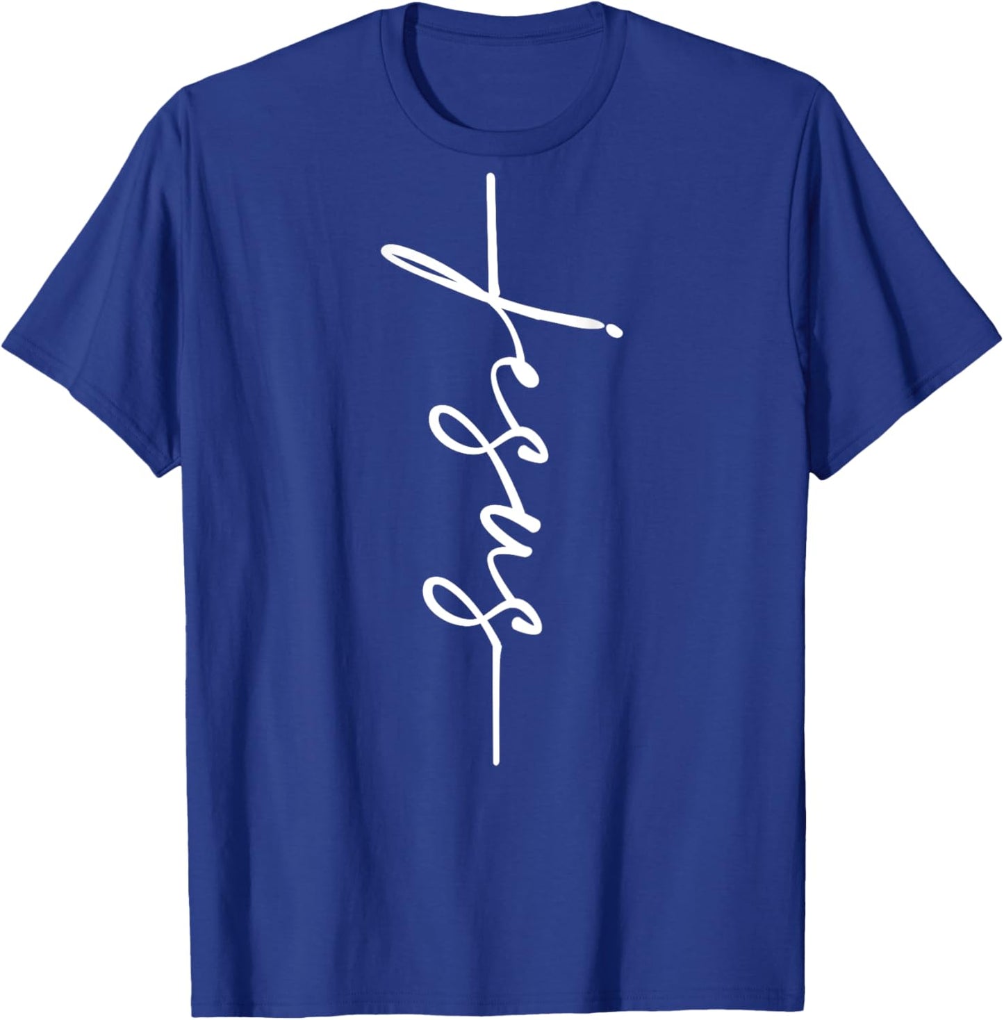 Jesus Cursive Writing Cross Jesus Vertical Cross ART ON BACK T-Shirt - T-Shirt | Royal