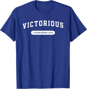 Victorious Bible Verse Christian Athletic Sports T-Shirt - T-Shirt | Royal
