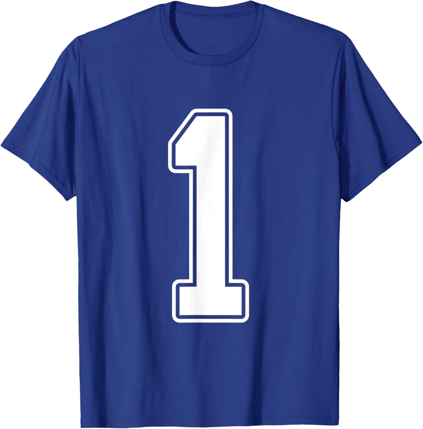 #1 White Outline Number 1 Sports Fan Jersey Style T-Shirt - T-Shirt | Royal