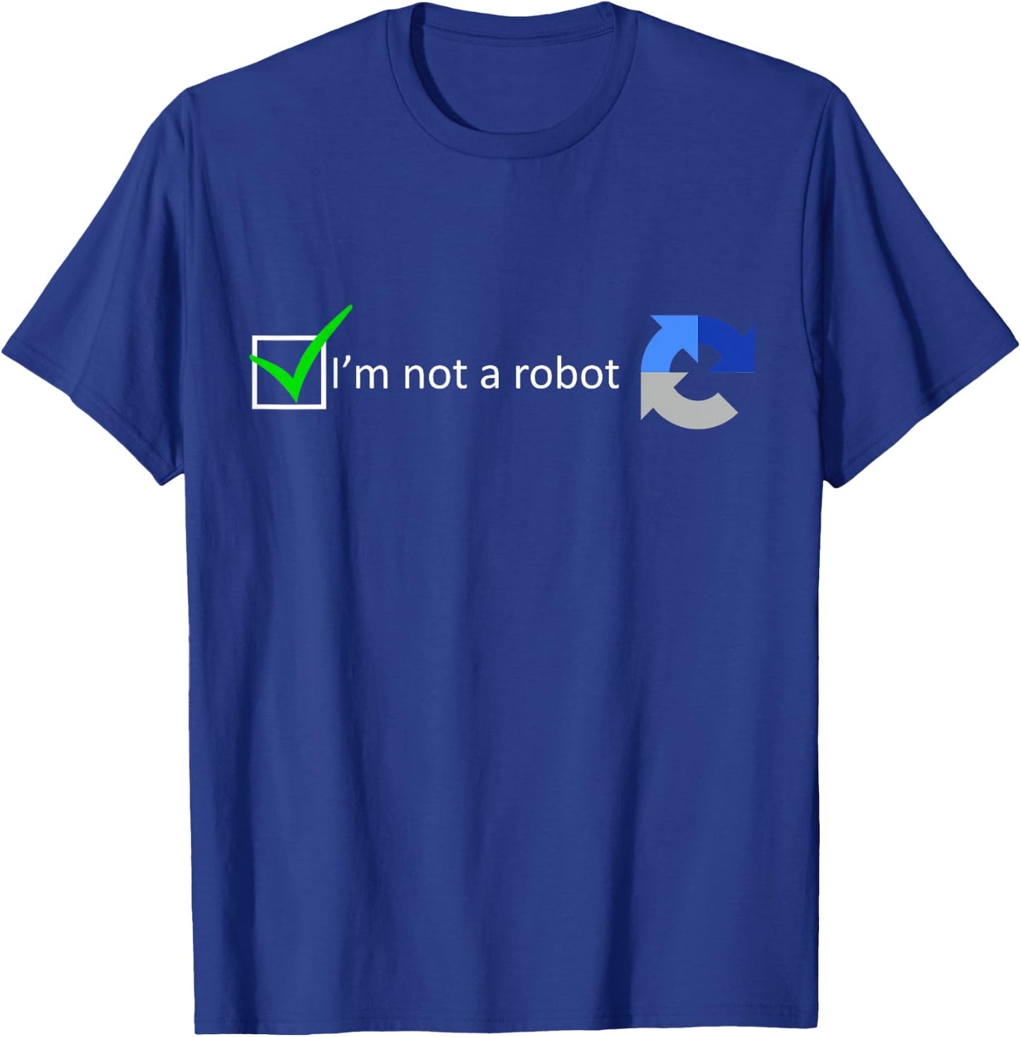 MathWare -Adults Black - Funny Nerdy I'm not a Robot test - Short Sleeve - Modern Classic - Robot Theme - Gaming, Coding - Letter Print - Embroidery - Size: Small T-Shirt - T-Shirt | Royal