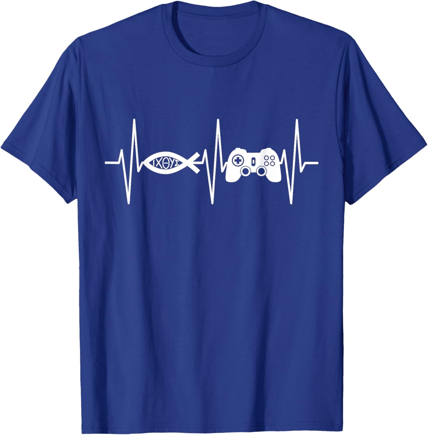 Christian Gamer Shirt Video Gaming Ichthys Jesus Fish Symbol T-Shirt - T-Shirt | Royal