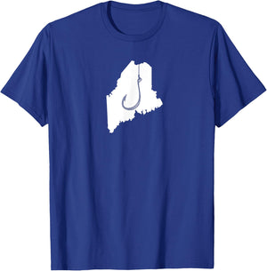 Maine Fishing, Angler State Fisherman Fish Hook T-Shirt - T-Shirt | Royal