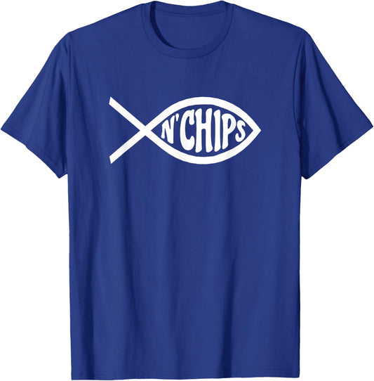 BTV Men's Fish N'Chips Jesus Fish - Black, Small T-Shirt - T-Shirt | Royal