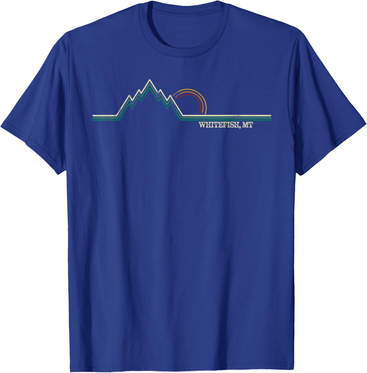 Retro Mountains Whitefish, Montana Summer Hiking T-Shirt - T-Shirt | Royal