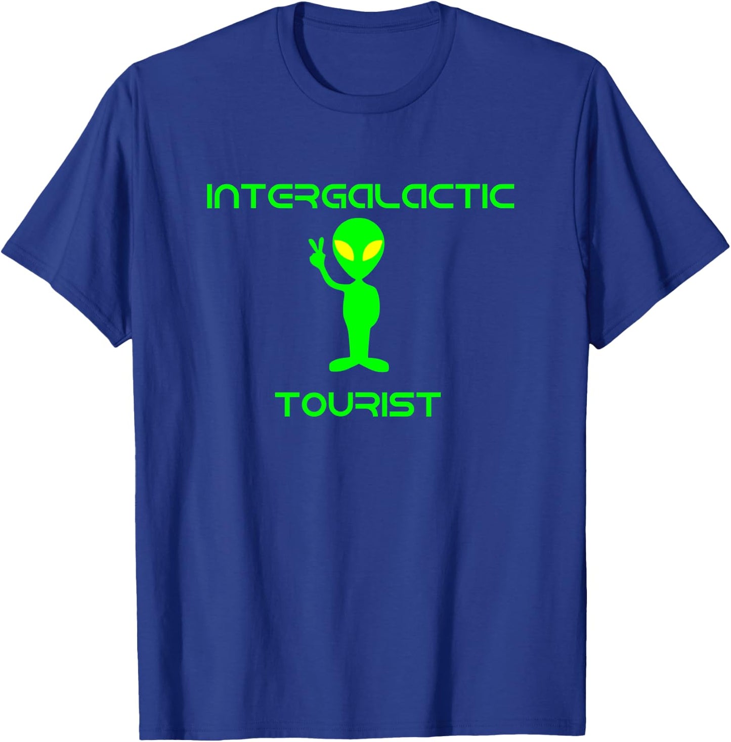 Intergalactic Tourist Funny Green Alien UFO Retro Peace T-Shirt - T-Shirt | Royal