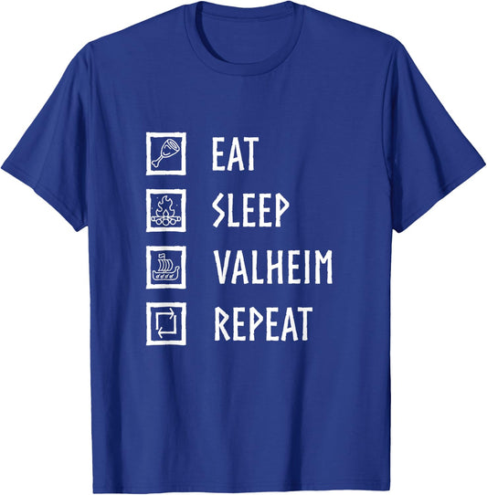 ZipTogs Eat,Sleep,Valheim,Repeat! -Adults Kids Black Short Sleeve Classic Fit T-Shirt - T-Shirt | Royal