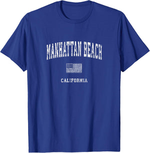 Manhattan Beach California CA Vintage American Flag T-Shirt - T-Shirt | Royal