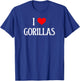 I Love Gorillas I Heart Gorillas Ape lover Simian Primate T-Shirt - T-Shirt | Royal