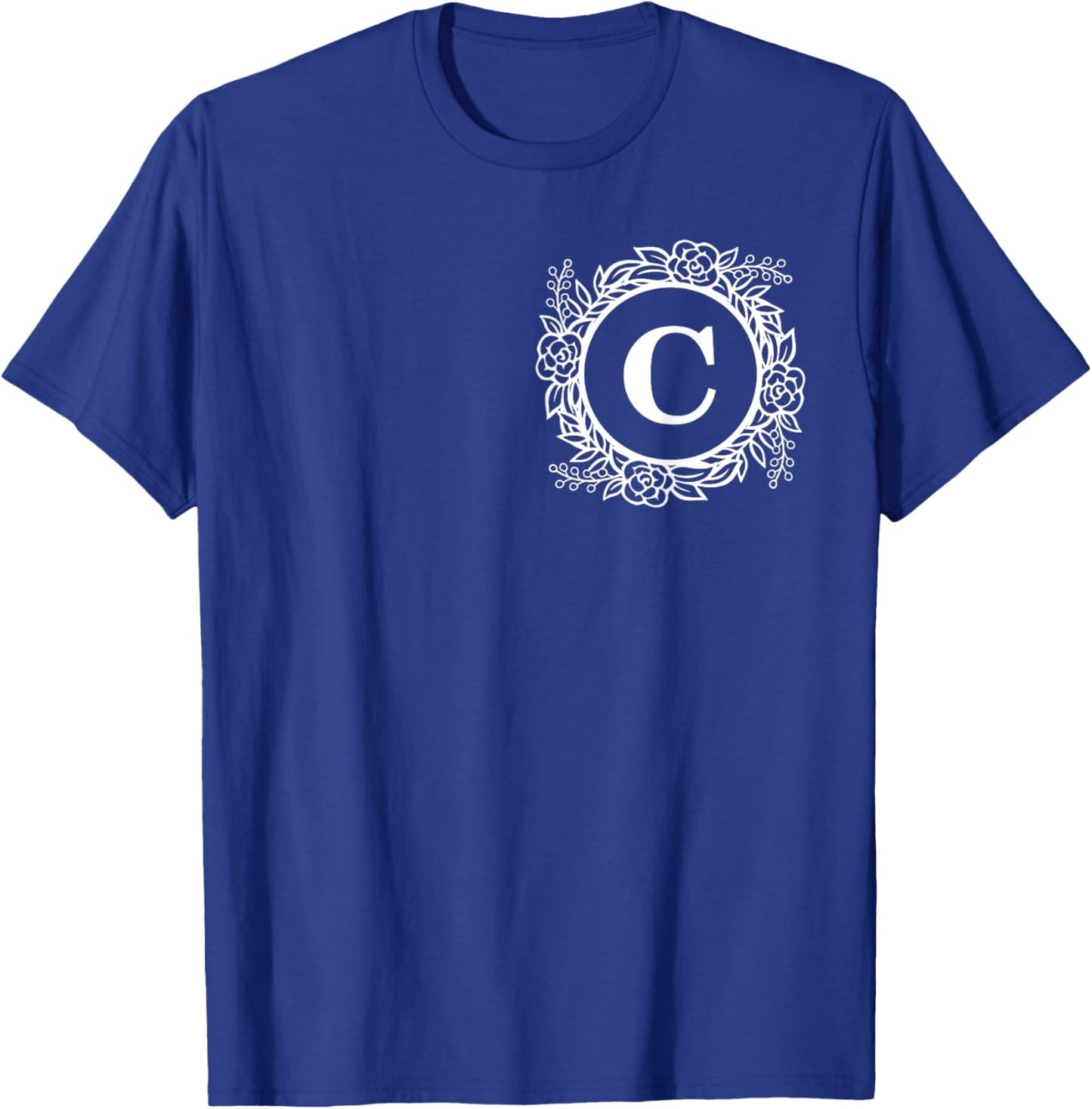 Personalized Monogram Letter C Initial Cute Floral Wreath T-Shirt - T-Shirt | Royal