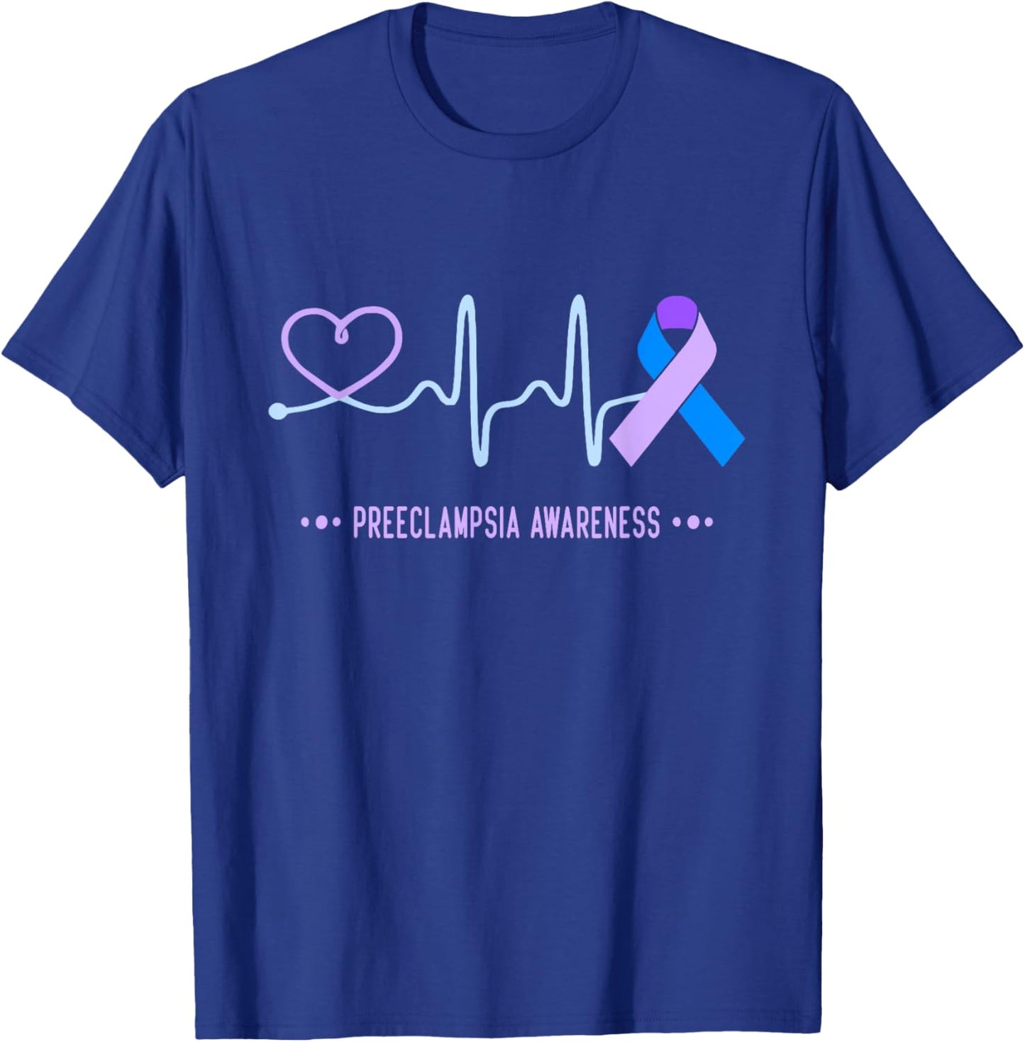Preeclampsia Awareness Heartbeat Ribbon T-Shirt - T-Shirt | Royal