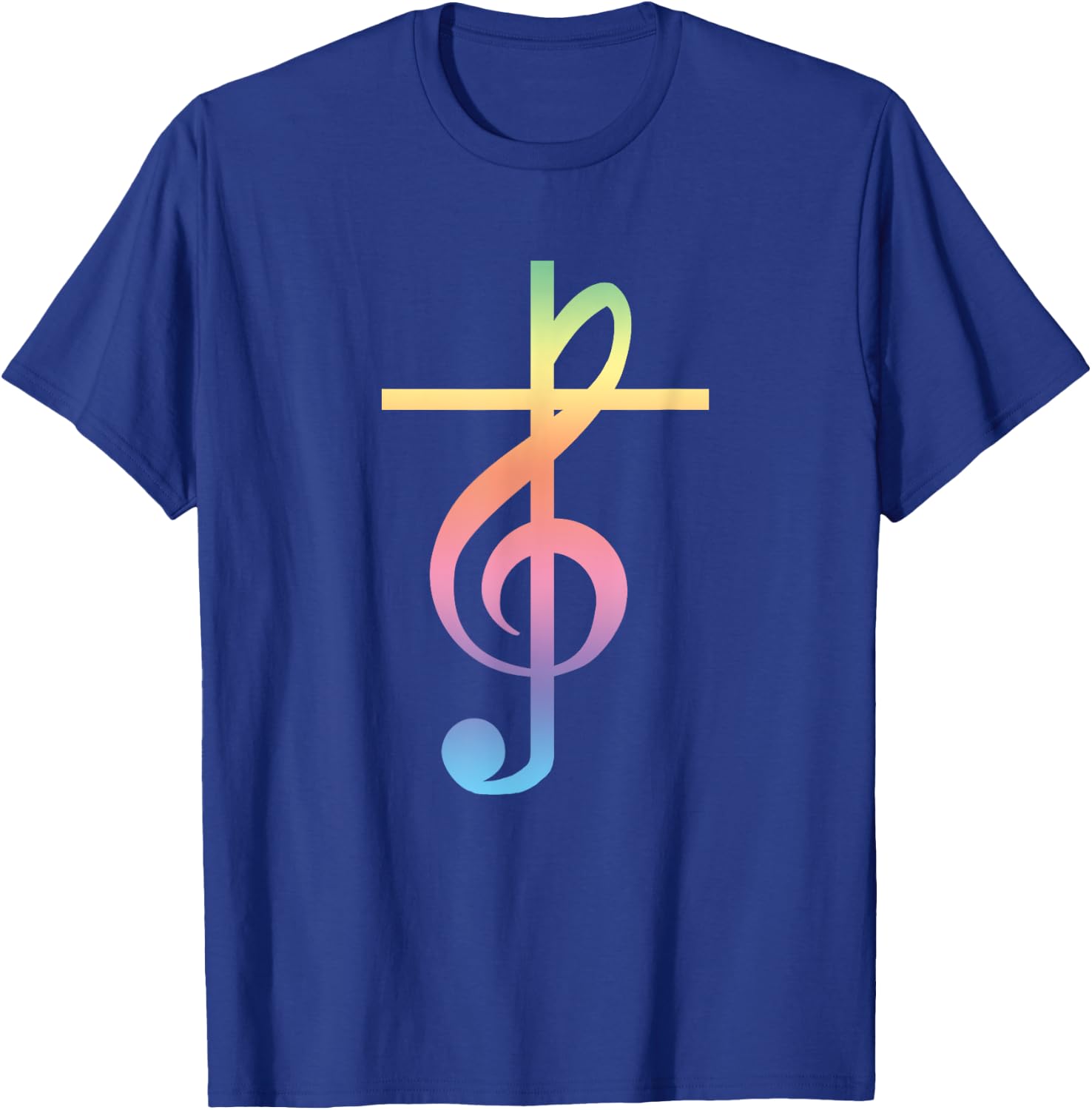 Christian Music Cross Color Treble Clef Musical Gift T-Shirt - T-Shirt | Royal