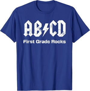 Boys Girls Teachers - ABCD First Grade Rocks Vintage Style T-Shirt - T-Shirt | Royal